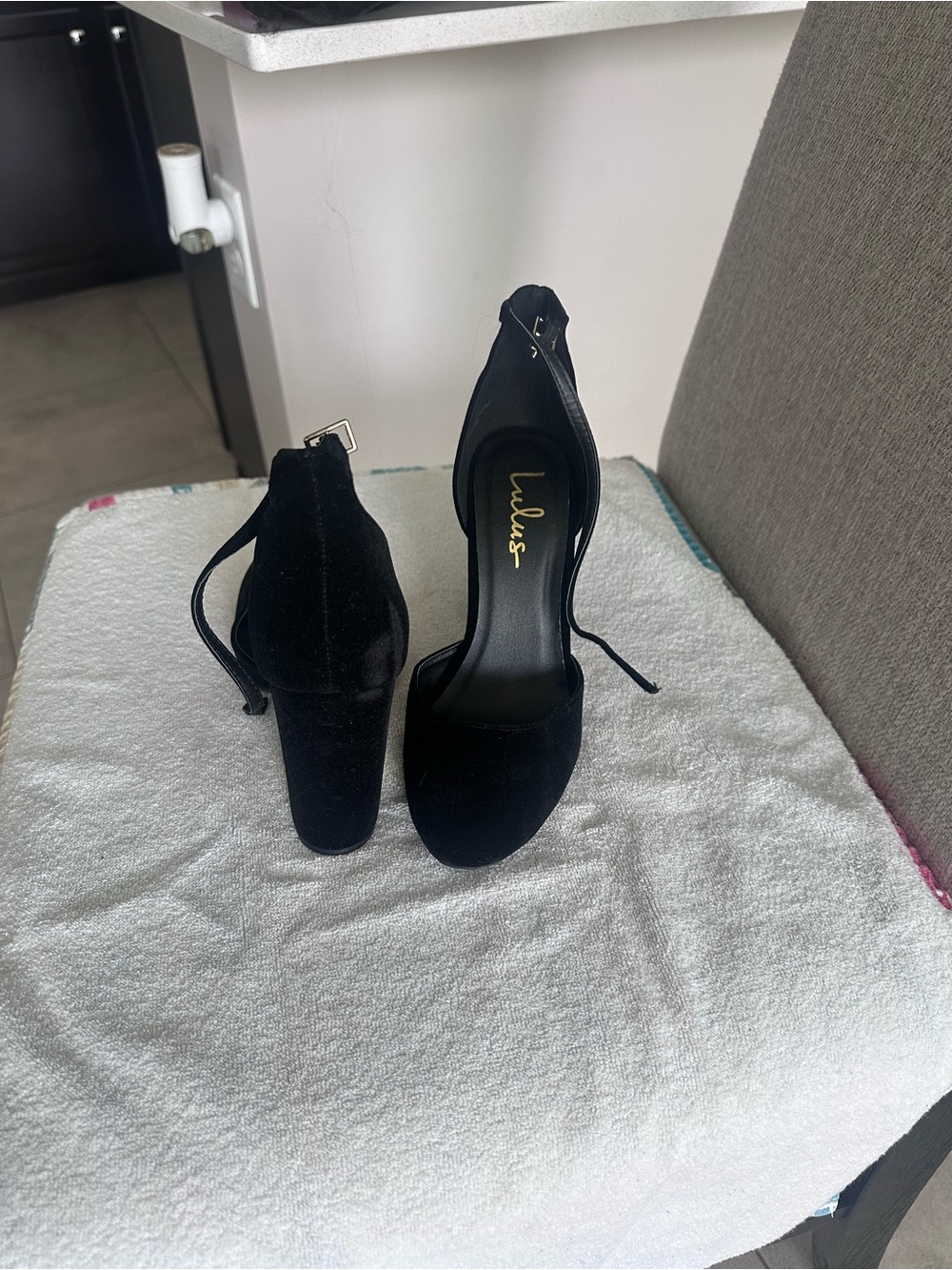 Lulu's Black Velvet Ankle-Strap Block Heel Sandals